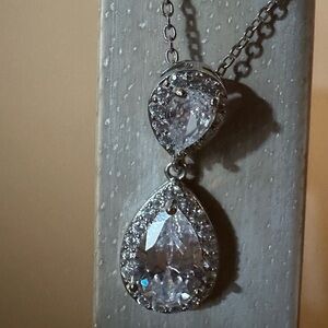 Silver Teardrop Crystal Necklace | Like New | Elegant Drop Pendant